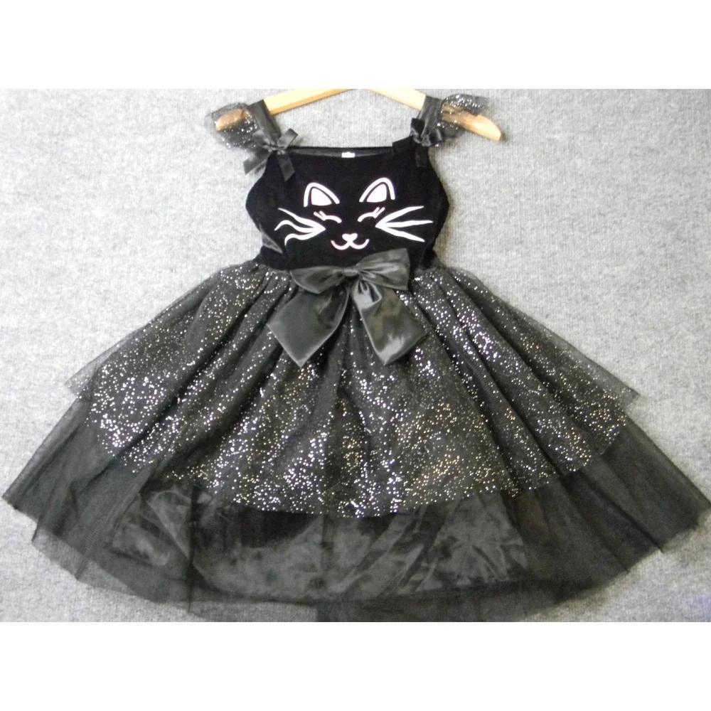 Neli Beauty Girls Black Cat Costume Dress Size 120 Glitter Tulle Halloween